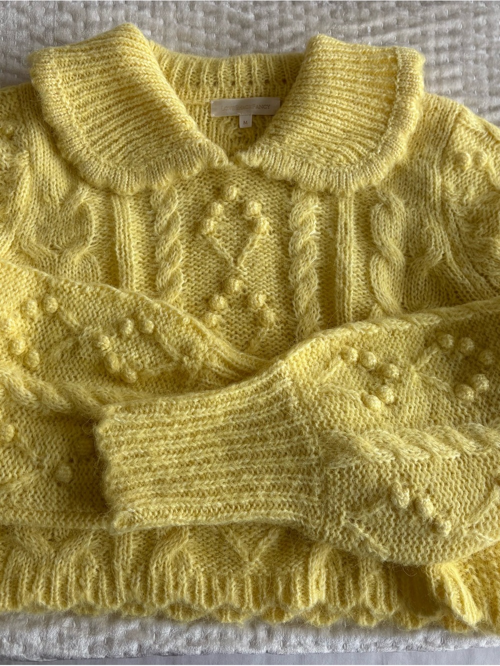 Cropped Yellow Cable-Knit Sweater with Peter Pan Collar